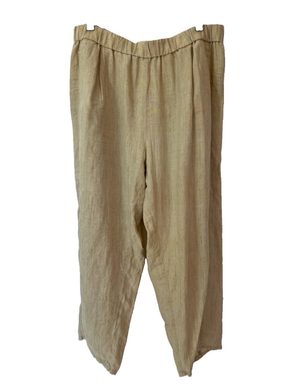 Eileen Fisher 100% Organic Linen Elastic Waist Tapered Lantern Pants Beige Large